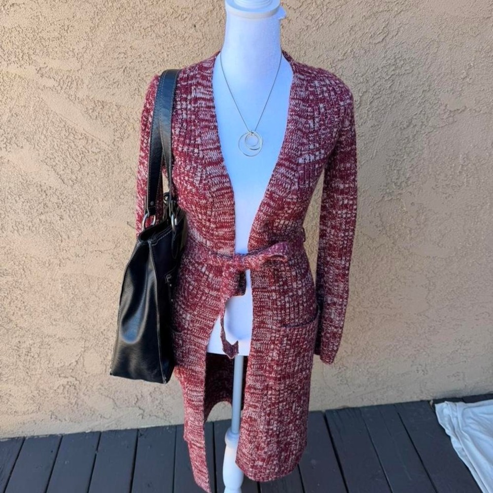 deep burgundy marled knit wrap cardigan